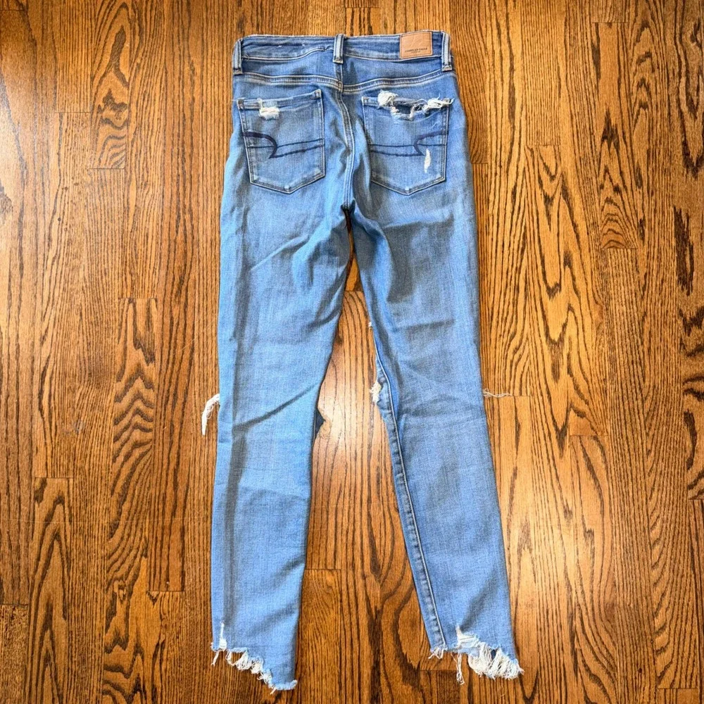 American Eagle Hi-Rise Jegging Distressed‎ Skinny Jeans 4 Medium Wash Blue